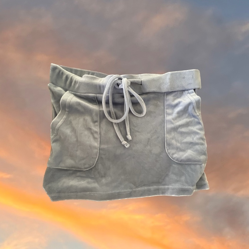 Light blue mini skirt velvet